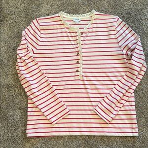 I Crew Factory Pink and White Striped Long Sleeve Top with Ribbon Trim, Medium!